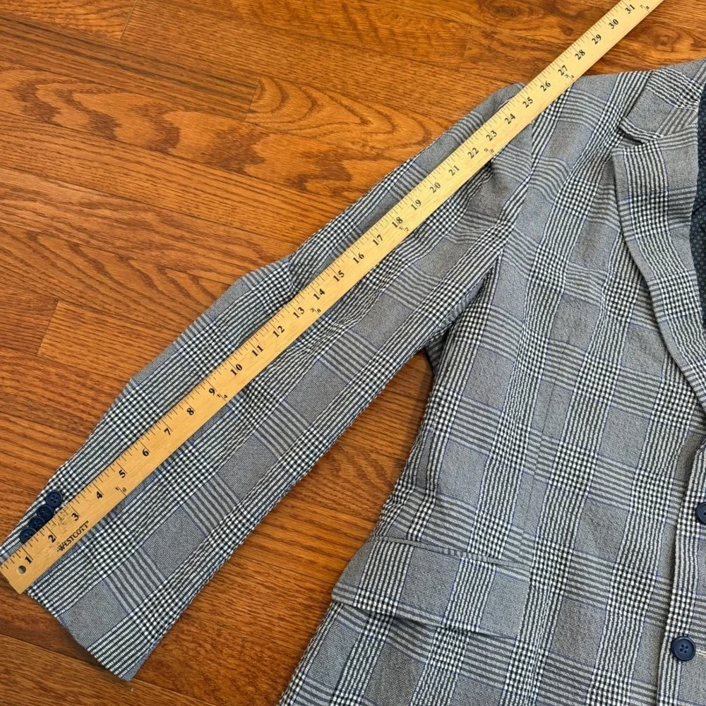Tailorbyrd Blazer Mens 46R Gray Blue Glen Plaid Stretch Unstructured Textured